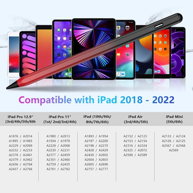 COO Stylus Pen for iPad 2018-2023 with Palm Rejection, Active Pencil for iPad 10th/9th/8th/7th/6th Gen, for iPad Pro 11/12.9 inch, for iPad Air 5th/4th/3th Gen, for iPad mini 6th/5th Gen (Black and Red) - Image 2